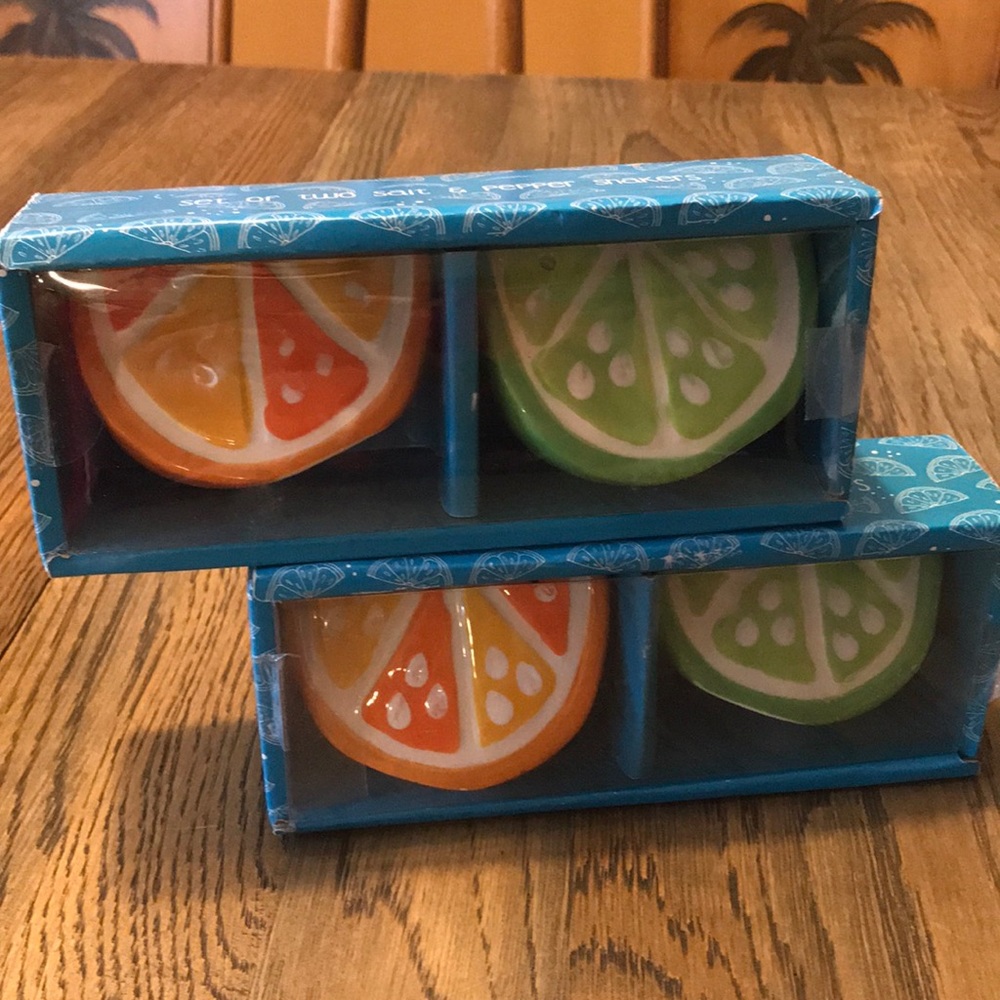 NWT lot of 2 Lime & Orange salt & pepper shakers